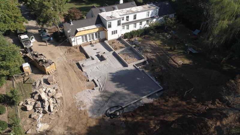 Concrete slab and site preparation during a Los Pumas project